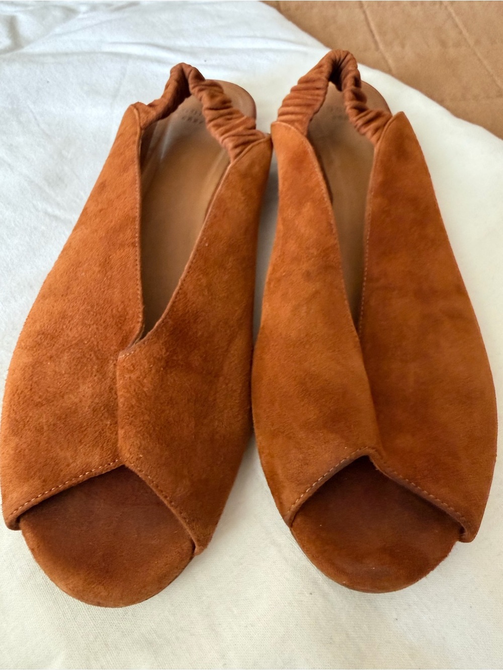 Sezane Brown Suede Peep-Toe Slingback Flat Mules Size 41 (US 10) Deep V Vamp - Picture 15 of 15